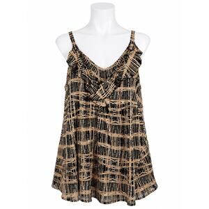 Avenue Women’s Black Tan Printed V-Neck Ruffle Cami Tank Top - Size 26/28